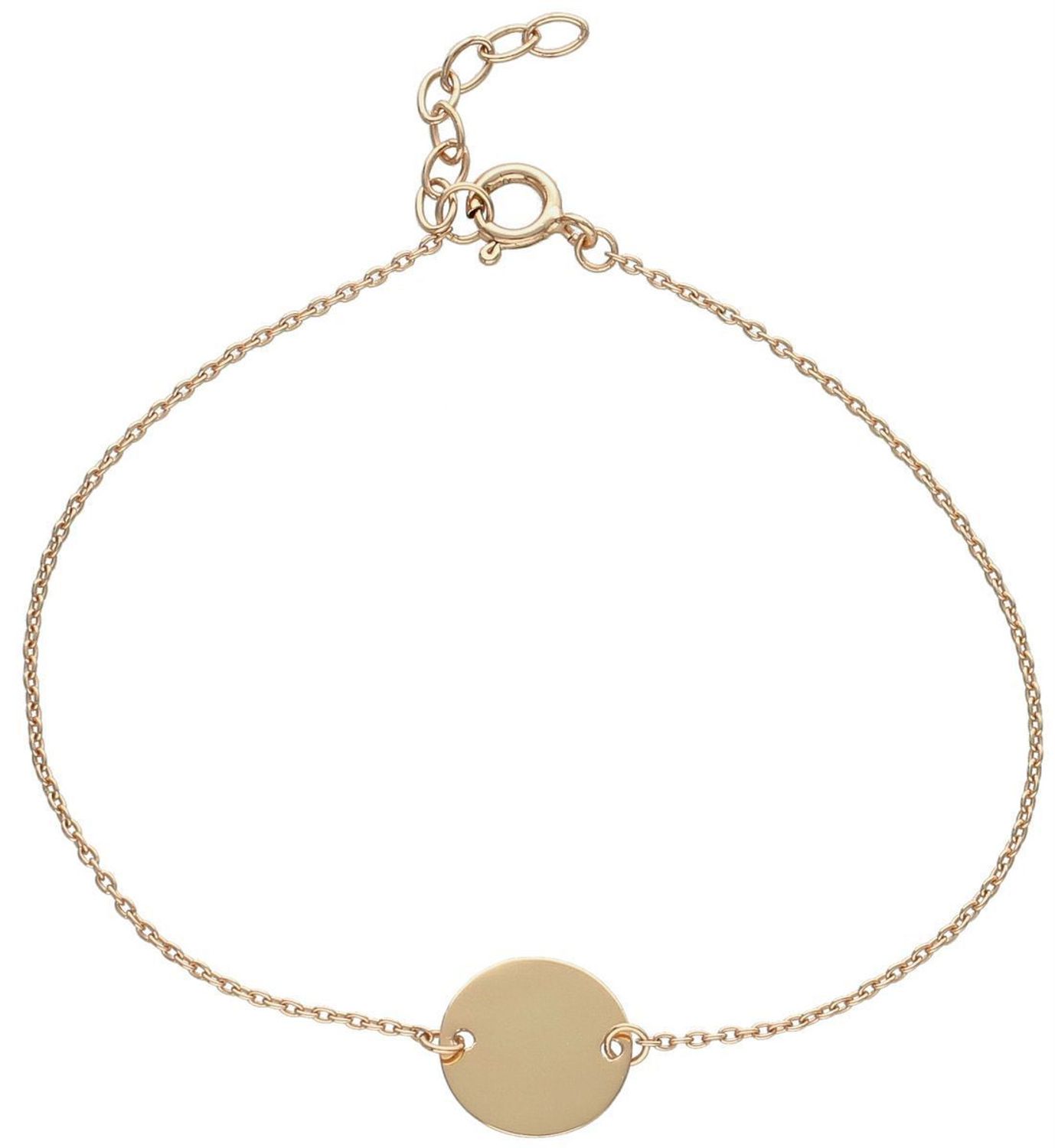 Bransoletka celebrytka ze srebra 925 z różowym pozłacaniem, zdobiona okrągłą blaszką (1,1 cm). Długość 18 + 2 cm. Subtelna i stylowa – idealna na prezent.1.jpg